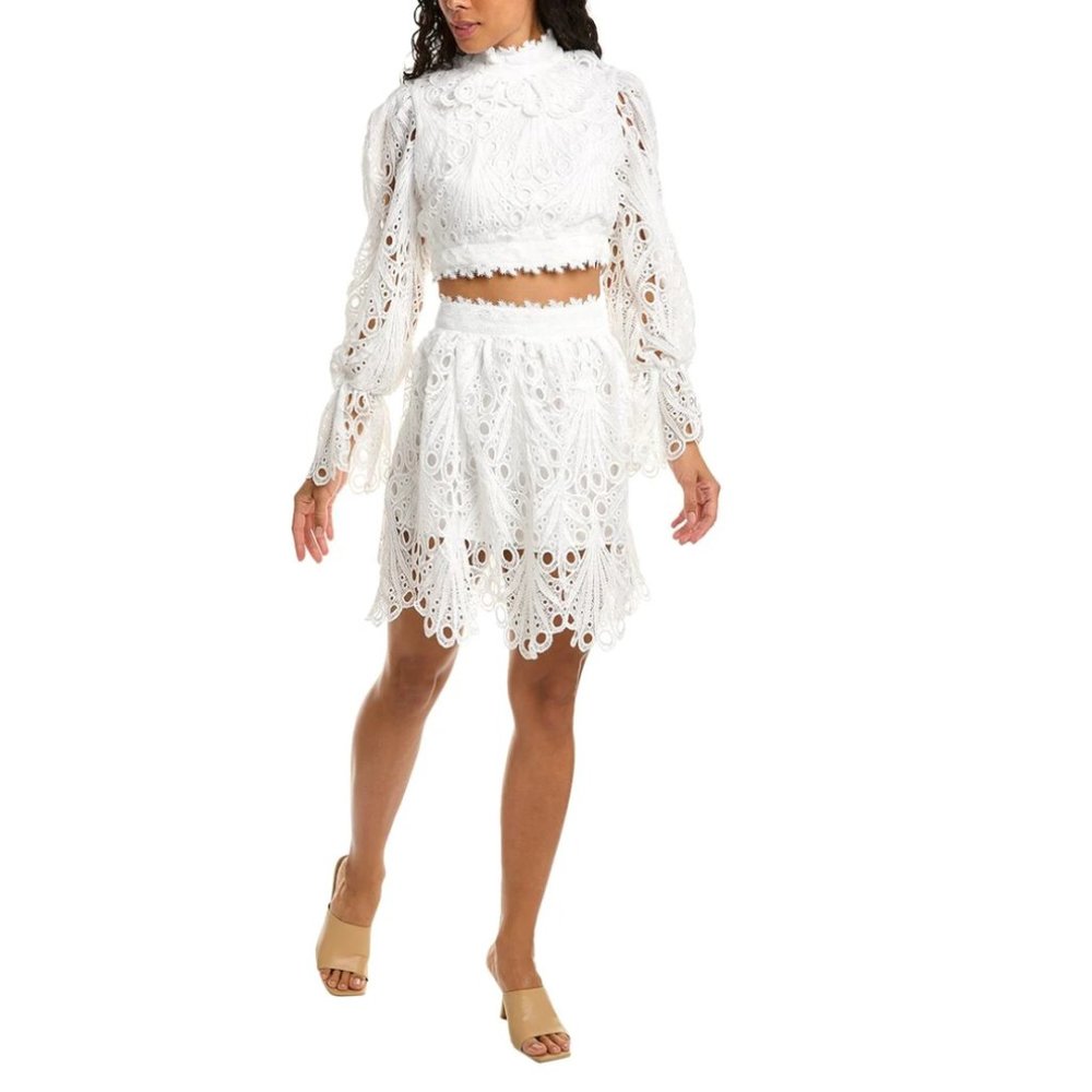 NWT Beulah 2PC White Lace Eyelet Crop Top & Skirt Set